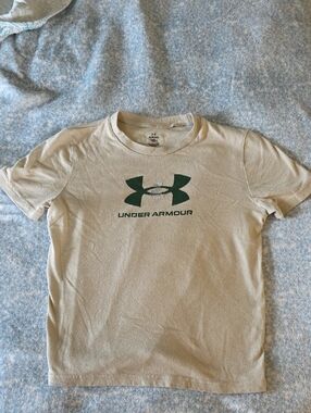 Under Armour Beige (YS) Tee with Dark Green Logo